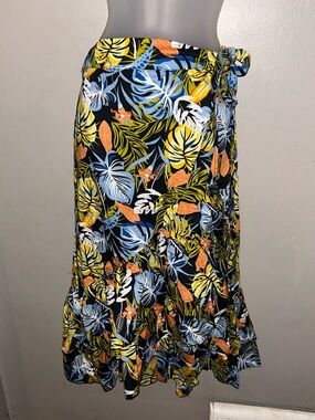 Hashtag Skirt - black/multicolored tropical print wrap skirt